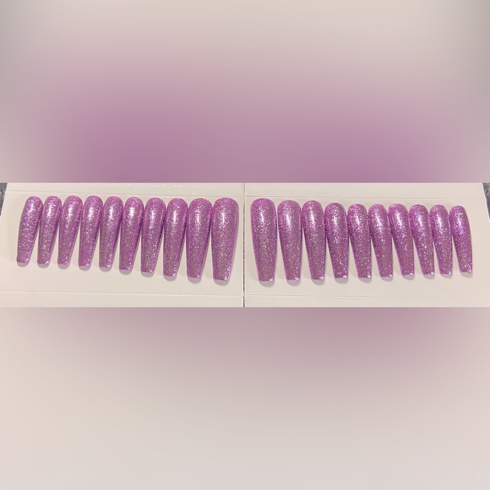 Purple shimmer extra long Coffin Press-on Nails! Set of 20. Reusable!